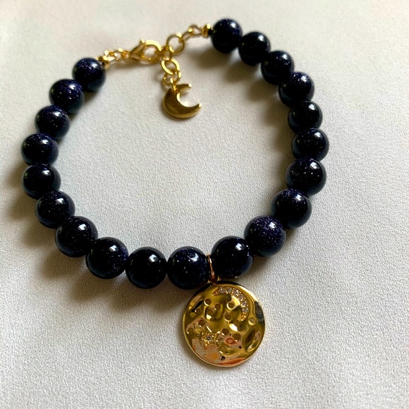 Navy Blue Gold Plated Celestial Beaded Bracelet - Picture 7 of 8